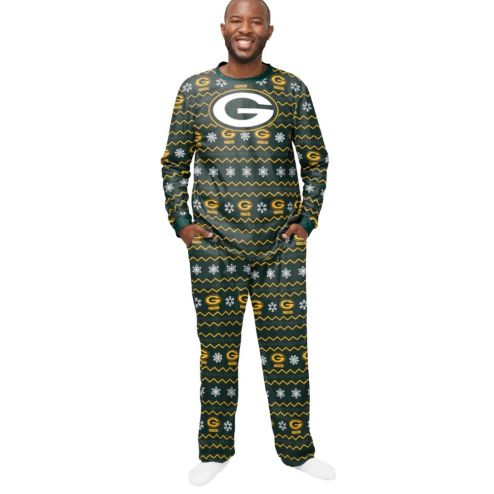 Green Bay Packers Men’s Large Crew Neck Pajamas 2Pc NFL FOCO